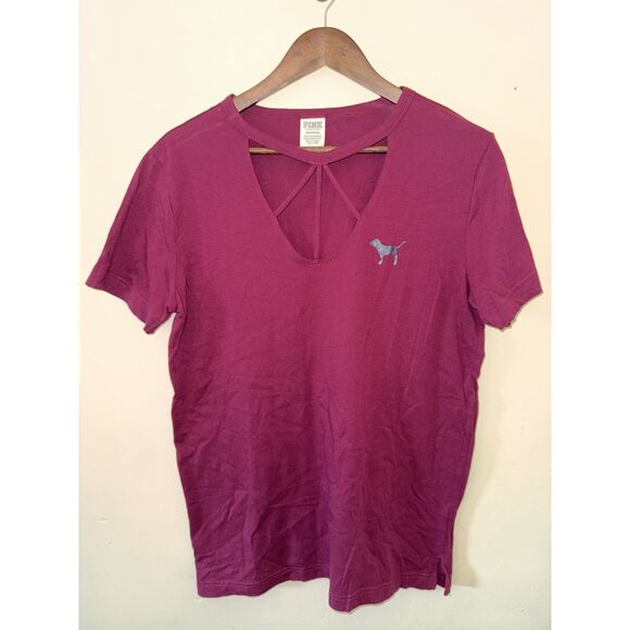 PINK Tops - PINK Victoria's Secret Maroon Strappy Cage V-Neck Tee S